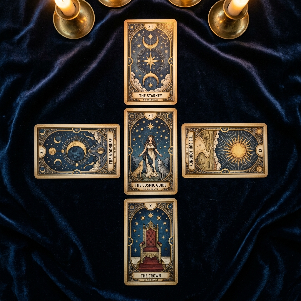 Tirage en croix oracle Belline — 5 cartes