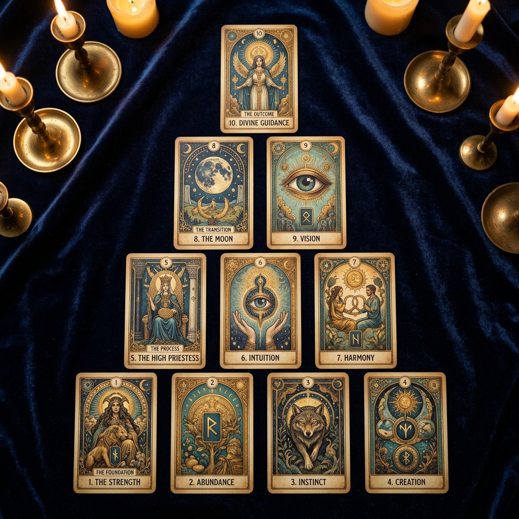 Tirage pyramide oracle Belline — 10 cartes